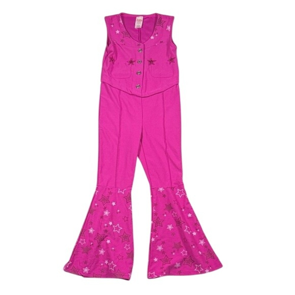 Barbie The Movie Western Cowgirl Jumpsuit Pink Star Flare Bell Bottom‎ Small